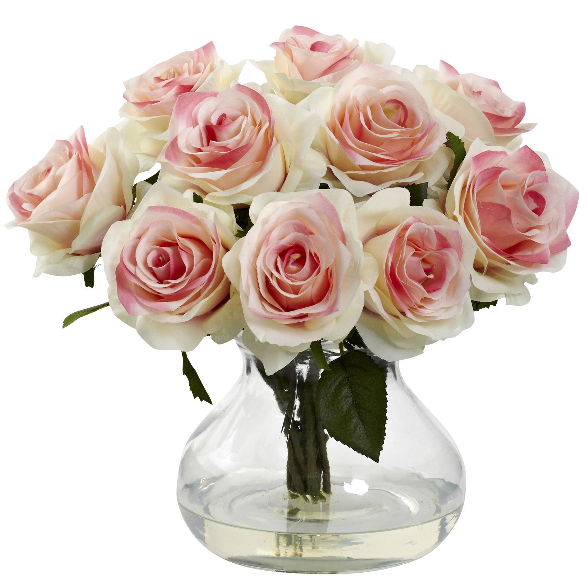 11" Pink & White Rose Arrangement in Vase